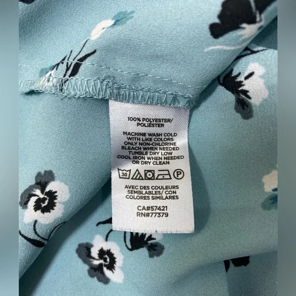 Ann Taylor Women’s XL Sleeveless Ruffle Lace Trim Feminine Blue Floral Blouse - Picture 5 of 7